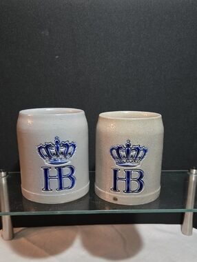 HB Crown Salt Glazed Stoneware .25l Coffee Mugs - Blue Emblem